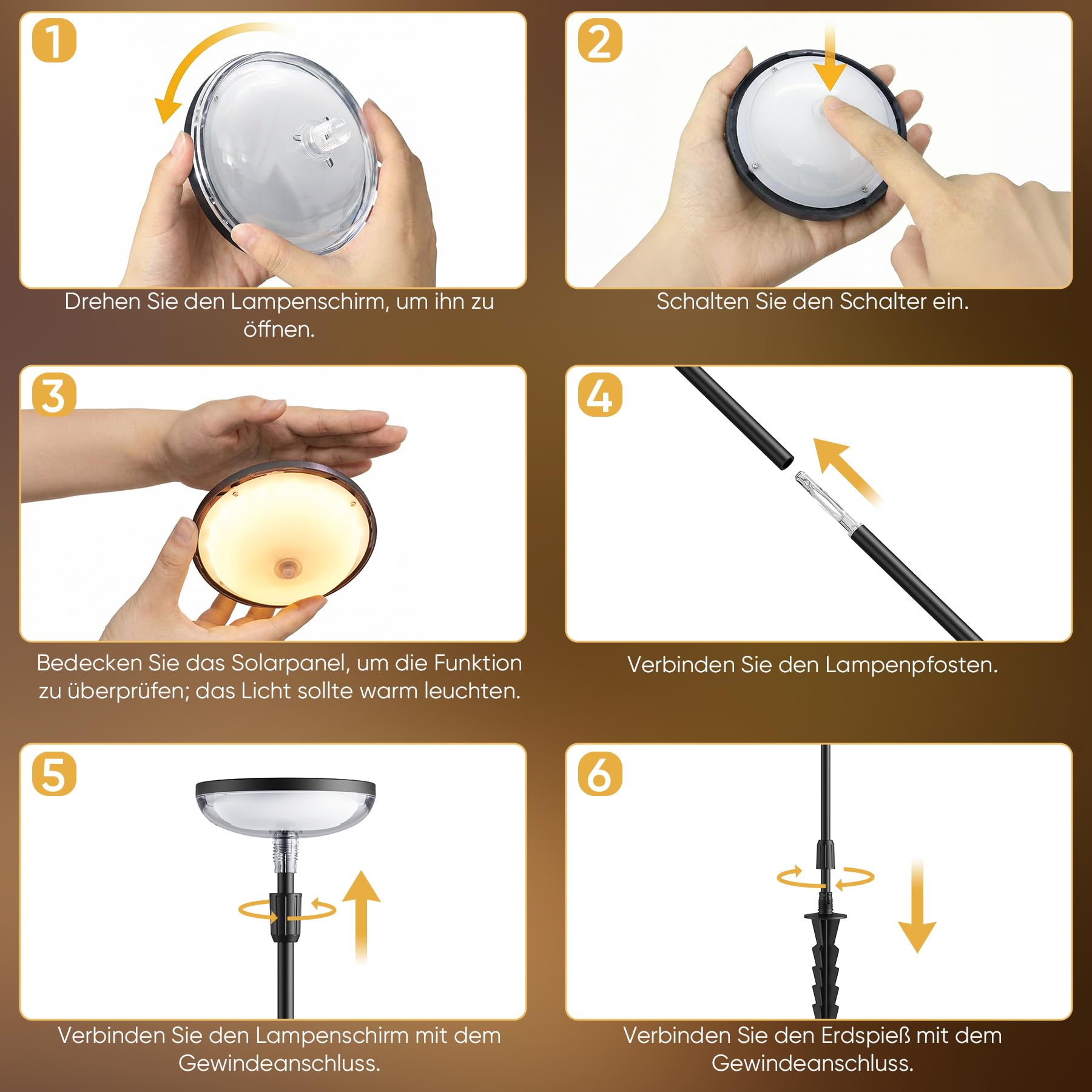 JOYCREATOR 6 Stück Solarlampen für Außen Garten 1000 mAh, IP65 Wasserdicht Moderne Garten Solarleuchten für Außen, LED Warmweiß Gartenleuchten Solar 50/82 cm mit Erdspieß für Deko, Geschenke für Papa