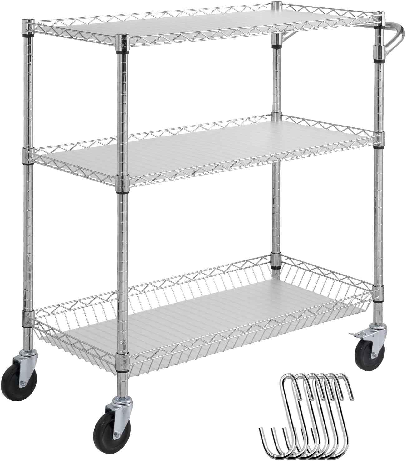 VEVOR Kitchen Utility Cart, 3 Tiers, Wire Rolling Cart w/ 661 LBS