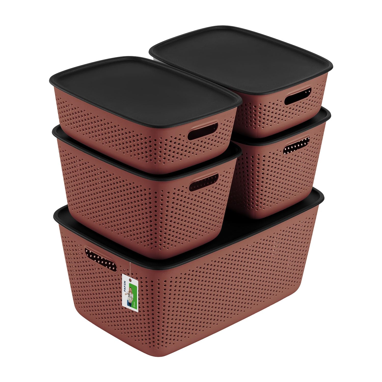 Pojemniki do Przechowywania Zestaw 5 szt - 1x 45 L, 2x 10 L, 2x 17 L - Kosz, Pudło z Tworzywa Sztucznego, bez BPA, z Otworami, Możliwość Sztaplowania – Dust