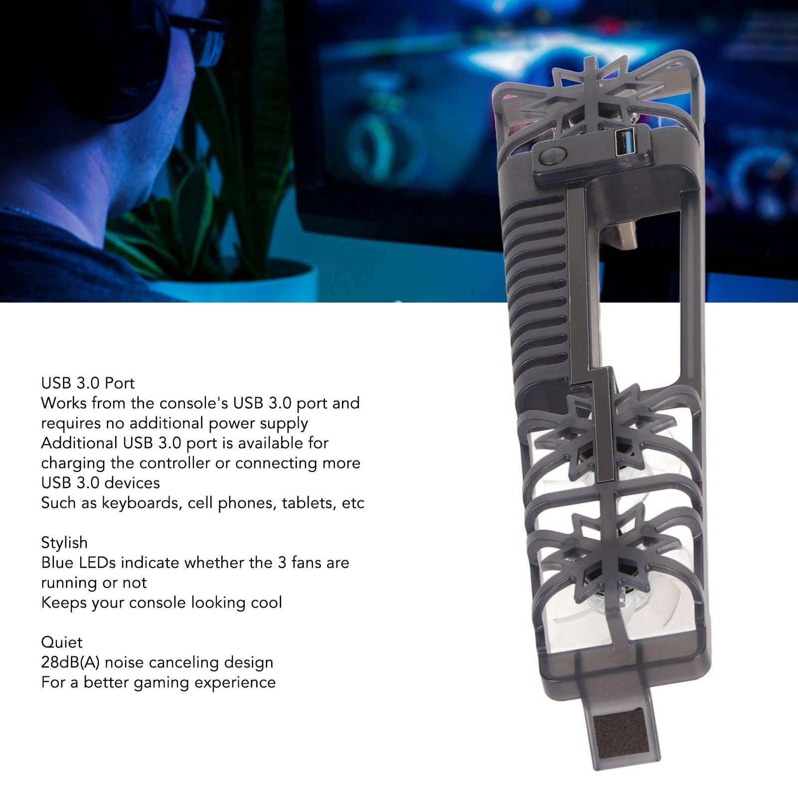 Ventilateur de Refroidissement de Console, Refroidisseur de Console de Jeu à Lumière RVB Haute Vitesse pour PS5 Slim, Port USB 3.0, Maintient la Console en Bon état, Installation