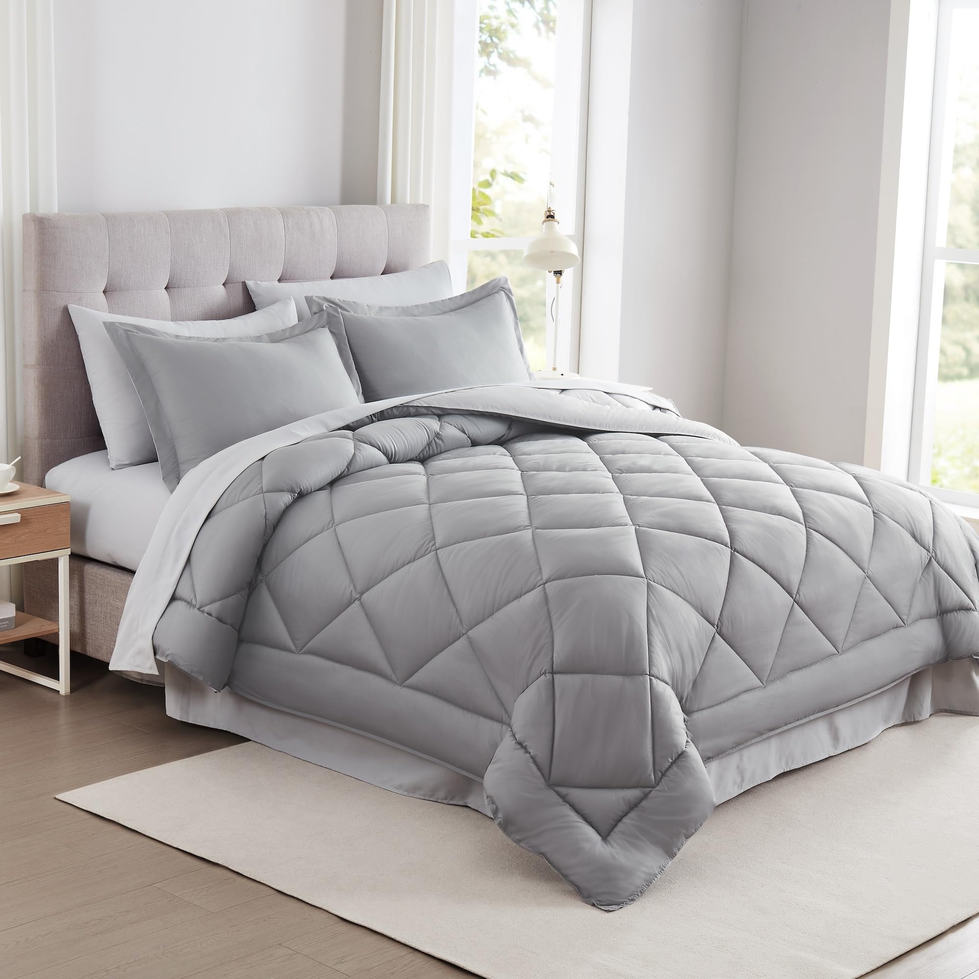 Modern Threads 7-Piece Reversible Comforter Set - Bedding Ensemble with Comforter, Sheets, Pillowcases, and Shams, Gray King