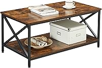 Vista 1 de VASAGLE Coffee Table, Cocktail Table with Storage Shelf and X-Shape Steel Frame, Industrial Farmhouse Style, 39.4 x 21.7 x 17.7 Inches, Rustic Brown