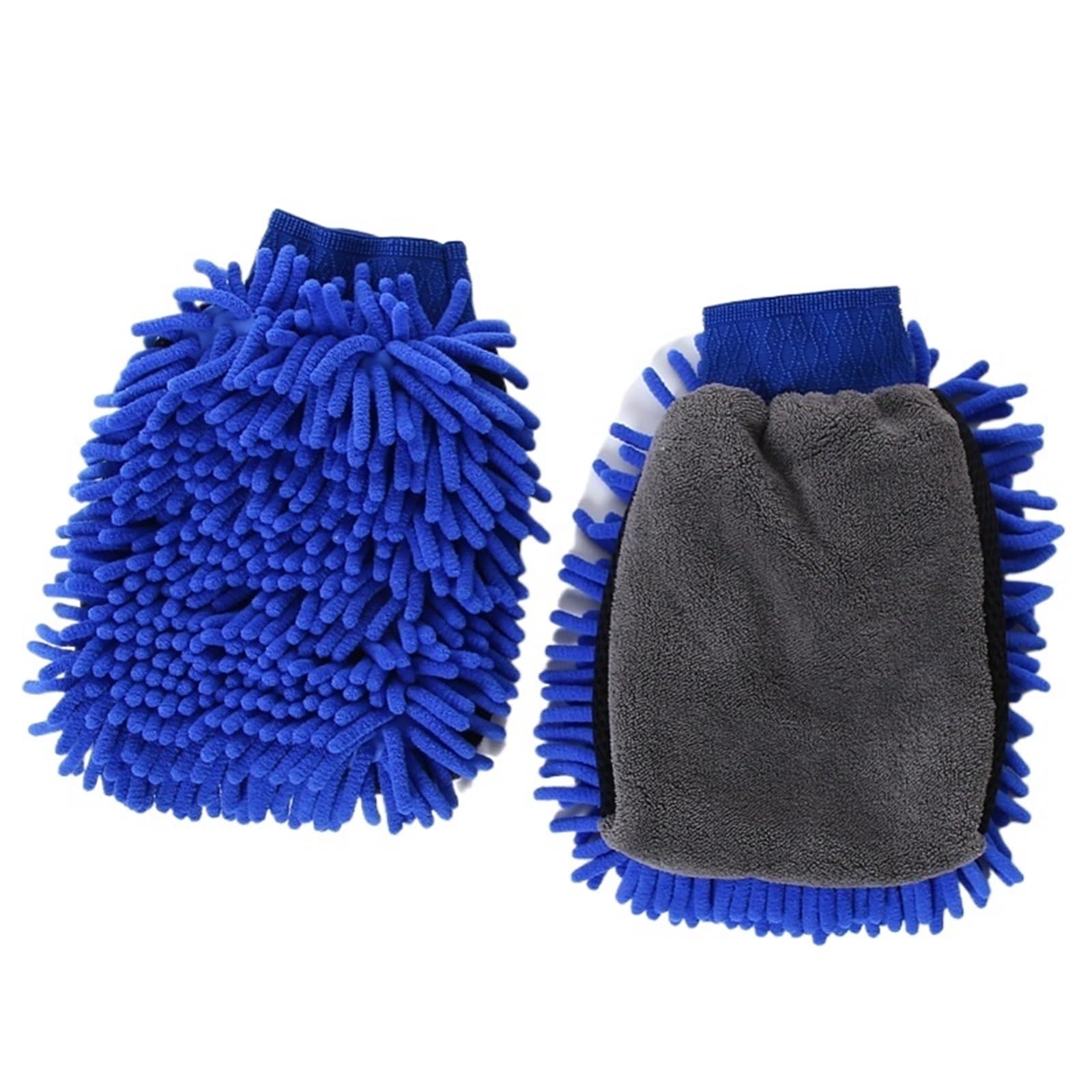 HEUchuan Fleece Car Wash Gloves 2Pcs Car Wash Glove Double-faced Microfiber Coral Mitt Soft Anti-scratch For Auto Wax Detailing Brush Cleaning Tools(Blue)