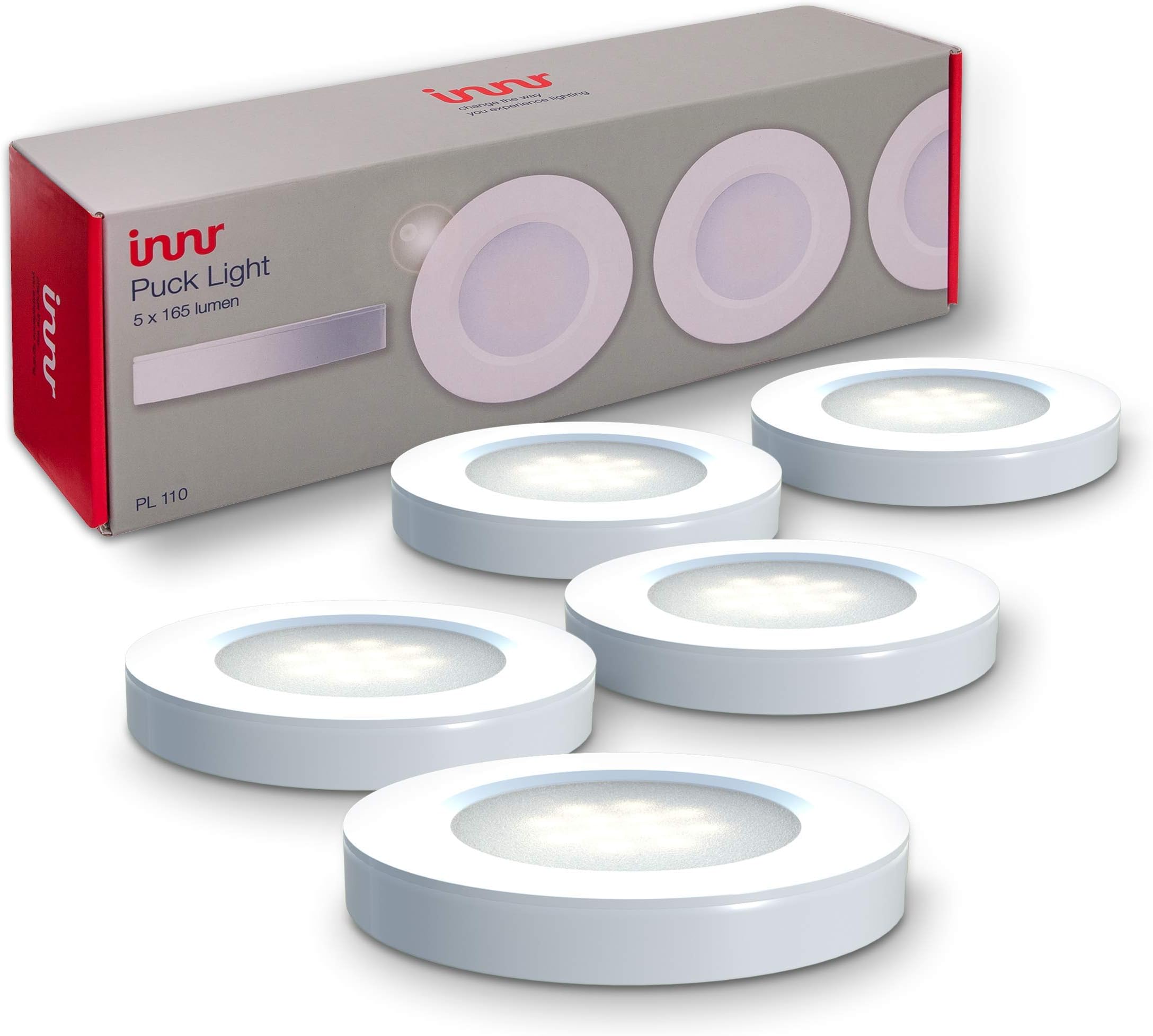 Innr Puck lights set of 5 smart, warm white, dimmable LED lights (wifi enabled, iOS/ Android, Hue* compatible) PL 110 UK
