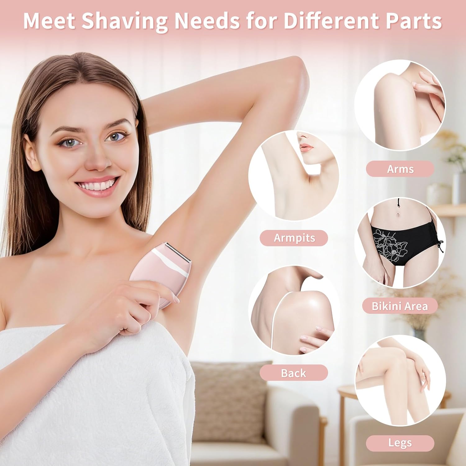 Lady Shaver for Women - 3 Blades Painless Mini Electric Razor for Smooth Groom - Waterproof Wet Dry Electric Foil Shaver - Portable Razor for Face Bikini Arm Leg Sensitive Skin Teen Lady on Trip Home
