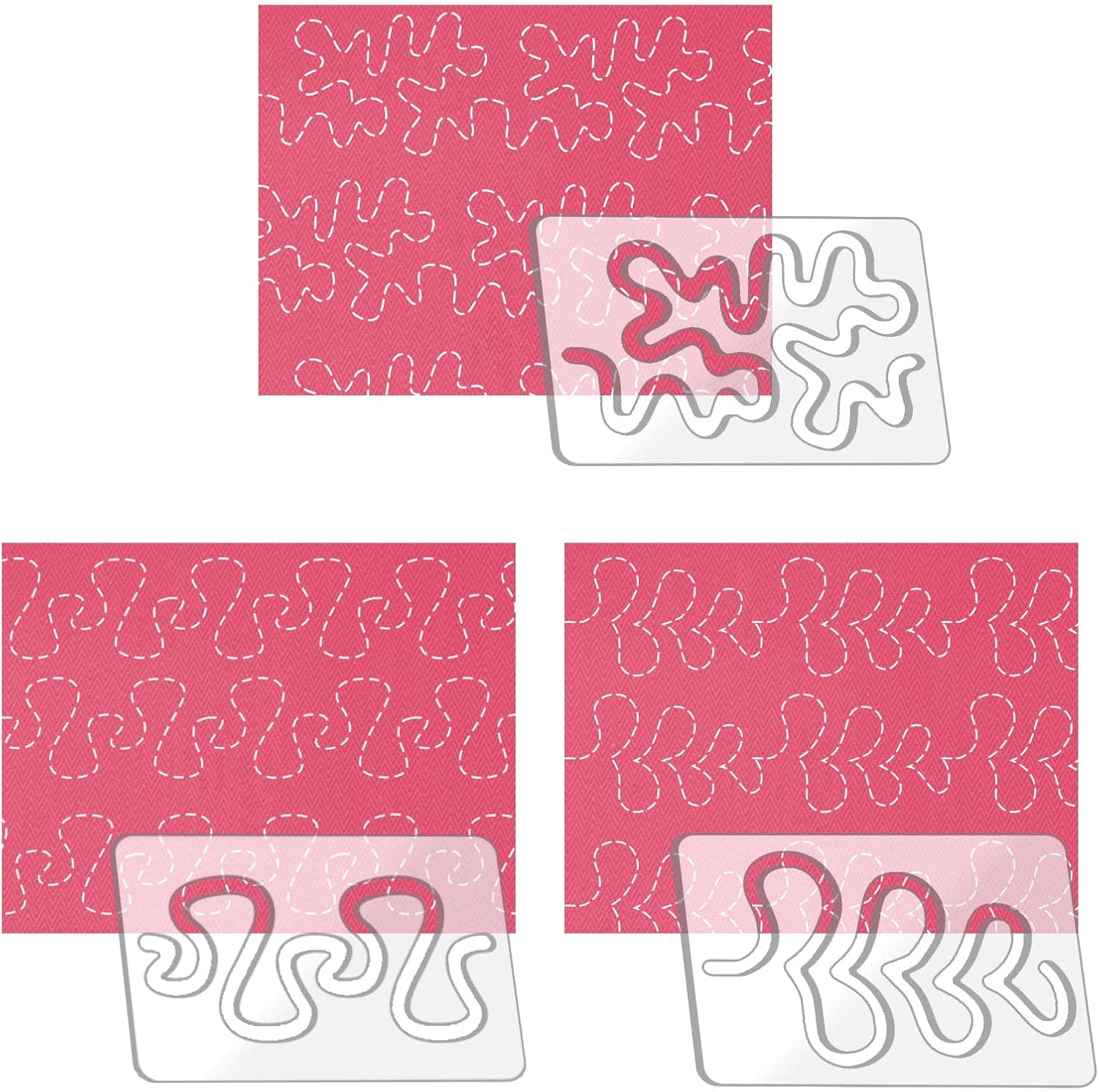 Kapyoo 3Pcs Free Motion Quilting Rulers and Templates Set Quilting Templates for Machine Quilting Supplies Stencils with Non-Slip Grips (Series B)