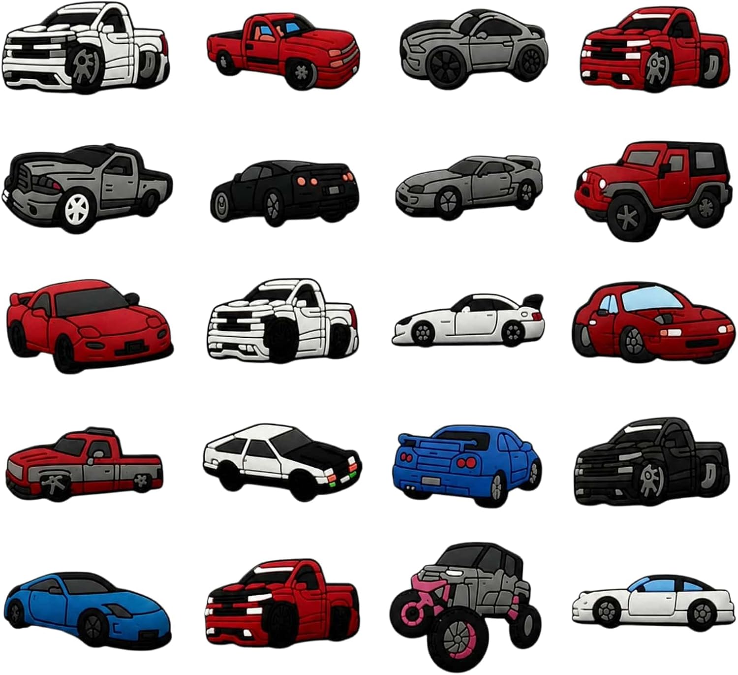 20 Pcs Car Shoe Charms,PVC Truck Sports Car Vehicle Charms for Clog Shoes,DIY Sandals,Cartoon Automotive Shoe Decorations,Car Gifts