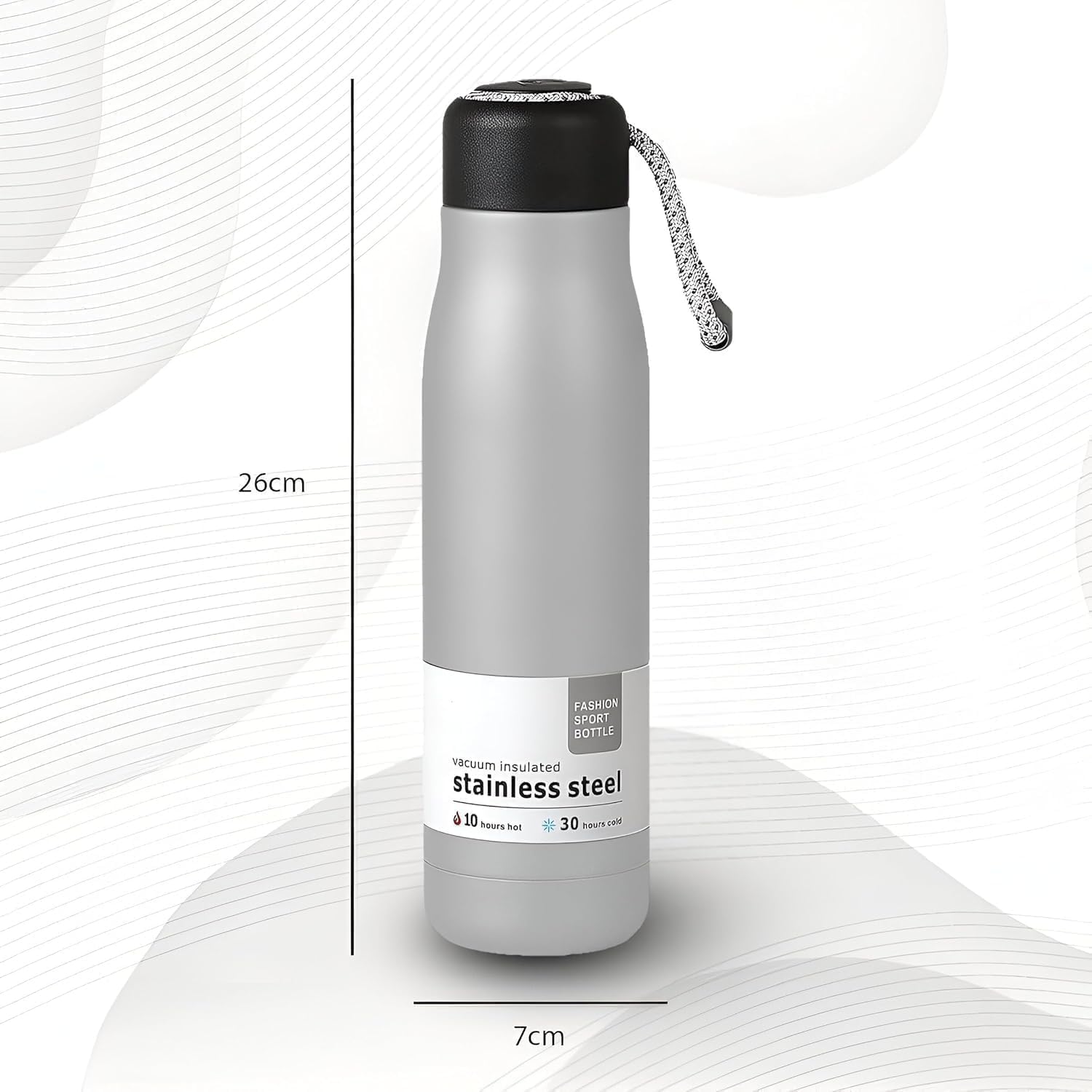 VANSHORA Vacuum Insulated Stainless Steel Water Bottle Hot Cold Thermal Flask Bottle with Strap Leak Proof Sports Water Bottle Travel Flask for Gym Office Outdoor Use Black 4