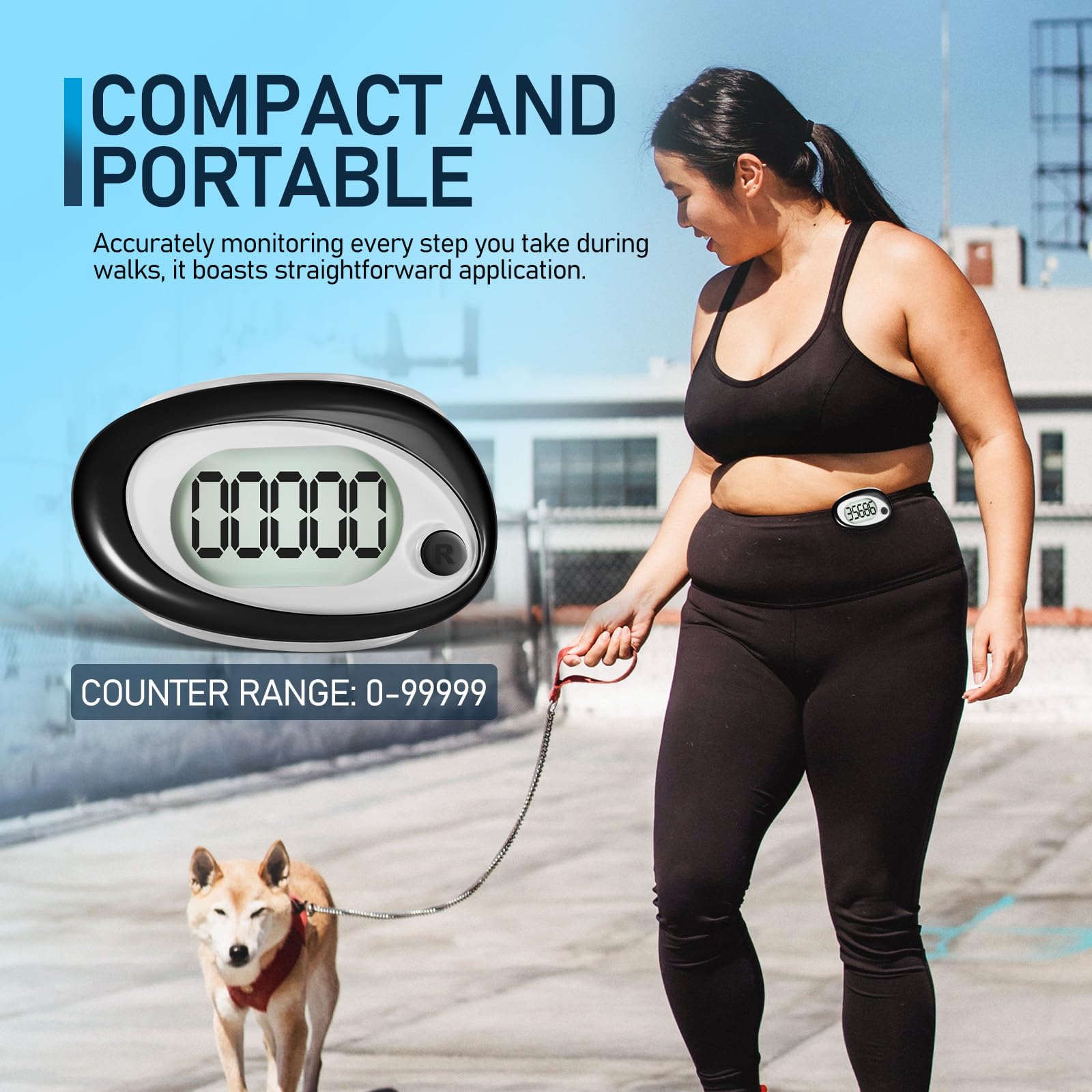 Podómetro 3D Silencioso para Caminar, Pequeño y Compacto, Plástico Negro 69x46mm, con Clip para Deportes al Aire Libre, Contador Preciso de Pasos para Senderismo y Fitness