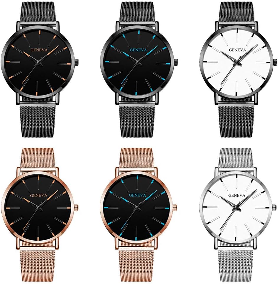 Men's Simple Mesh Strap Watch Analog Quartz Wrist Watches 6pc