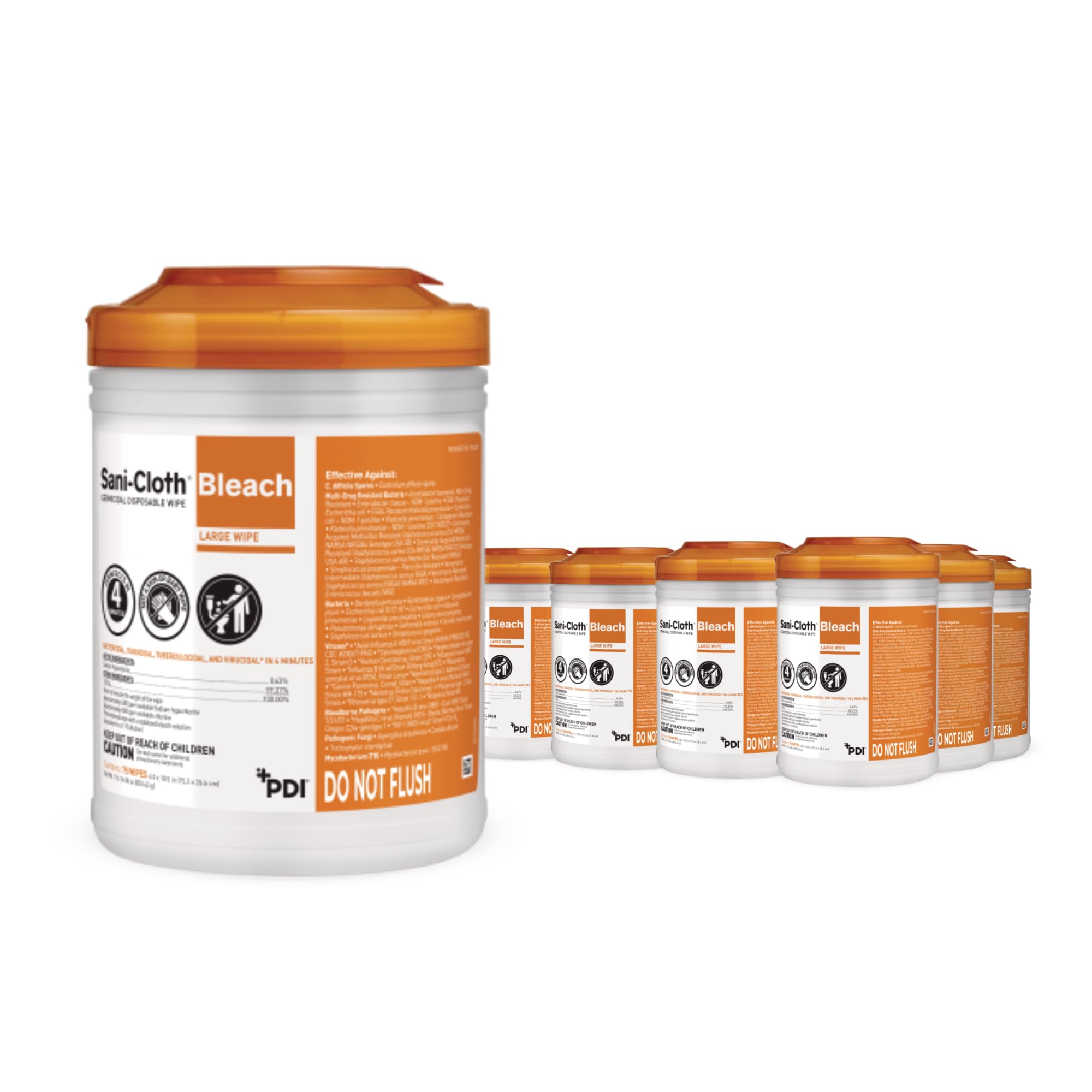 Sani-Cloth Bleach Disposable Wipes, Full Case, Hospital-Grade Surface Disinfecting Wipes for Healthcare and Bathroom, Large Wipe, 6" x 10.5", 75 Wipes per Canister, 12 Canisters Total, 900 Total Wipes