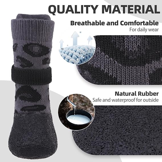 PUPTECK Anti Slip Dogs Shoes for Hot/Cold Pavement, Senior Booties, Rubber Boots & Paw Protectors for Small Medium Large Size Dogs to Prevent Licking, Grippy Socks for Hardwood Floors, Leopard, S