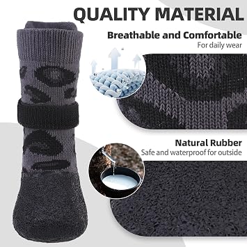 PUPTECK Anti Slip Dogs Shoes for Hot/Cold Pavement, Senior Booties, Rubber Boots & Paw Protectors for Small Medium Large Size Dogs to Prevent Licking, Grippy Socks for Hardwood Floors, Leopard, S