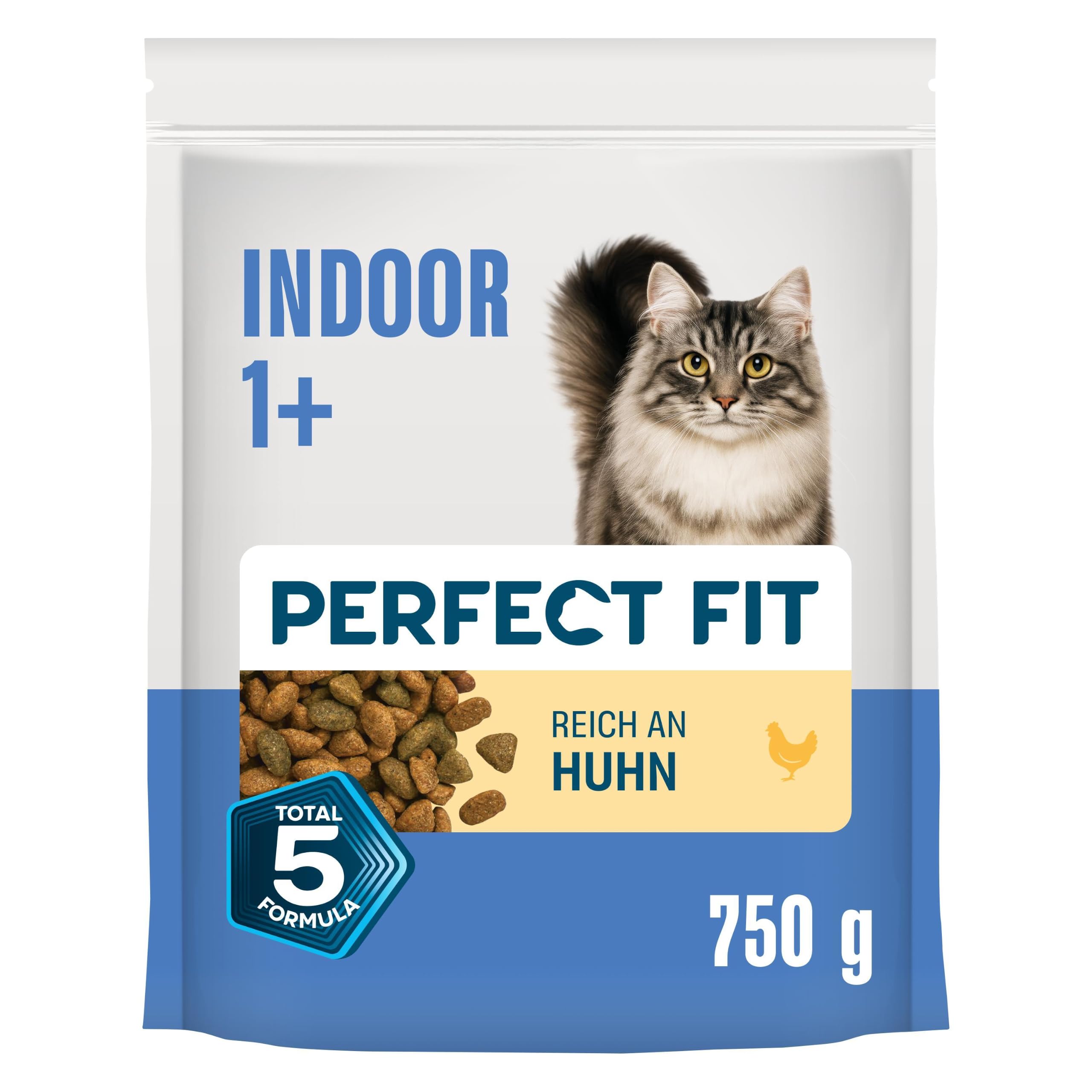 PERFECT FIT Indoor Adult 1+ Trockenfutter für Katzen 6 x 750 g Huhn (6er-Packung)