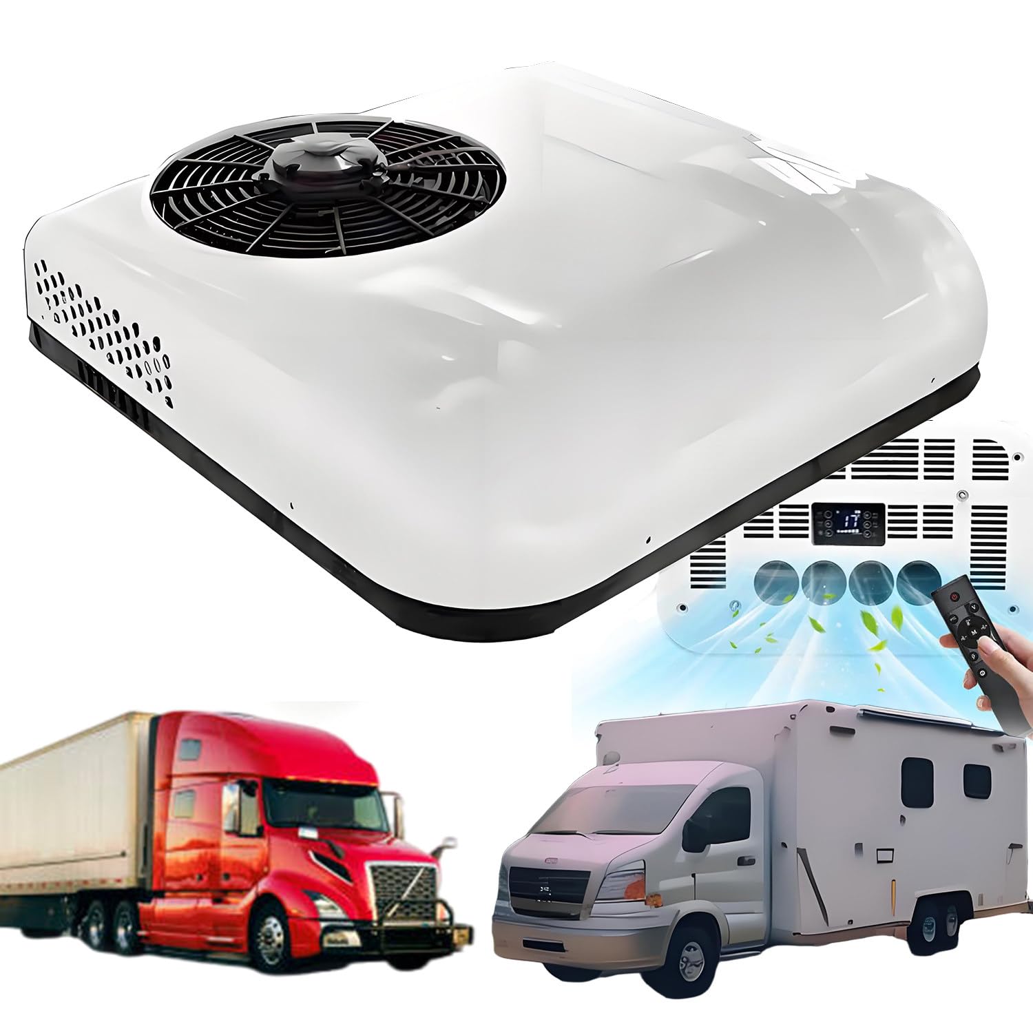 Klimatyzator dachowy 12 V/24 V/48 V/60 V/72 V RV, ultracienki o wydajności chłodzenia 2200 W, objętość powietrza 450 m³/h, idealny do kamperów, ciężarówek, kamperów i pojazdów budowlanych