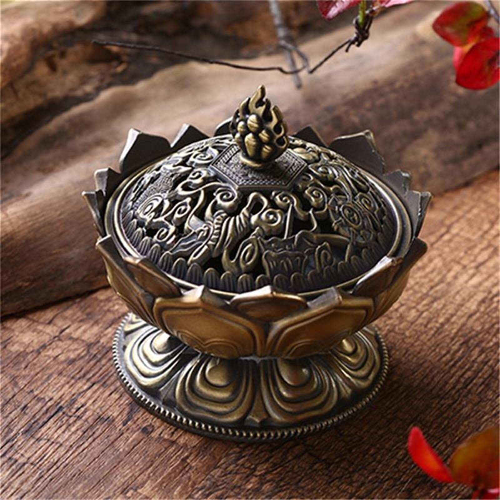 Clásico Quemador de Incienso de Flor de Loto, Soporte de Buda Budista, Mini incensario de sándalo de latón, artesanía de Metal, decoración del hogar Decoración(Gold)
