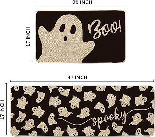 Miniatura 3 de Artoid Mode Spooky Ghosts Boo Juego de 2 tapetes de cocina de Halloween, decoración del hogar, alfombras de cocina de bajo perfil para piso, 17 x 29
