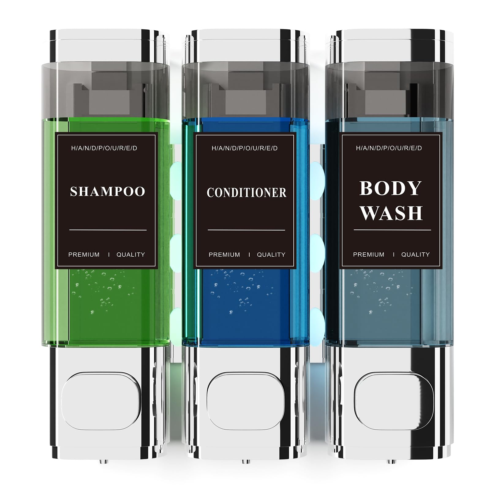 Photo 1 of Shampoo and Conditioner Dispenser – Wall-Mounted Shower Soap Dispenser, No-Drill Installation, Lockable, 900 ml Capacity,for Bathroom & Hotel or Airbnb (Electroplated Silver, 3-Pack)