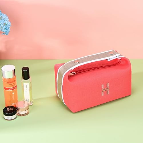 Miniatura 3 de Bolsa de maquillaje de moda para mujer, bolsa de viaje de lona naranja y roja, organizador de cosméticos colgante para mujeres (actualización