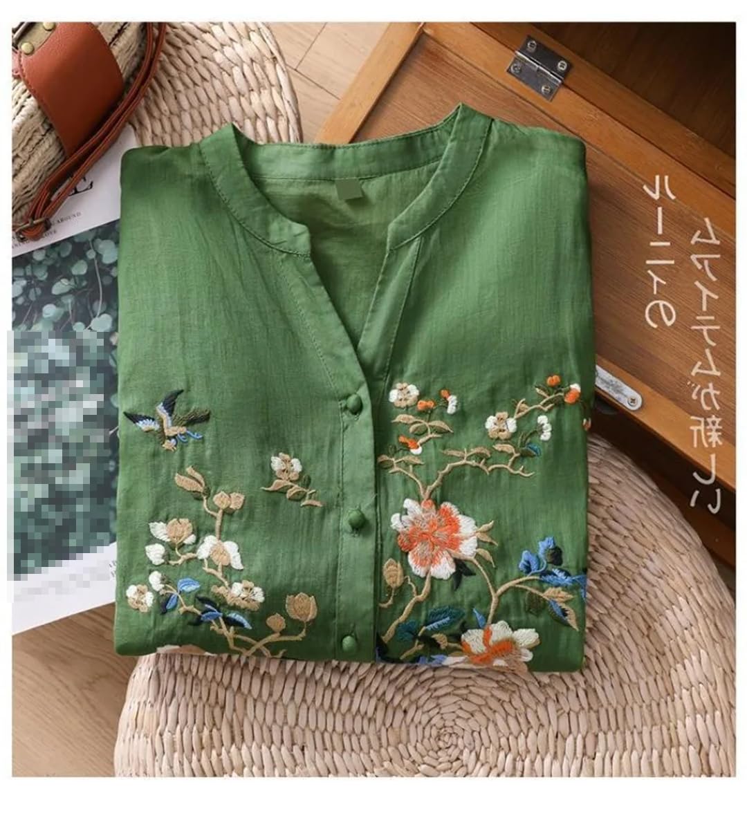 Vintage Haftowane bluzki w stylu chińskim koszule damskie letnie luźne krótkie rękawy bawełniane lniane topy