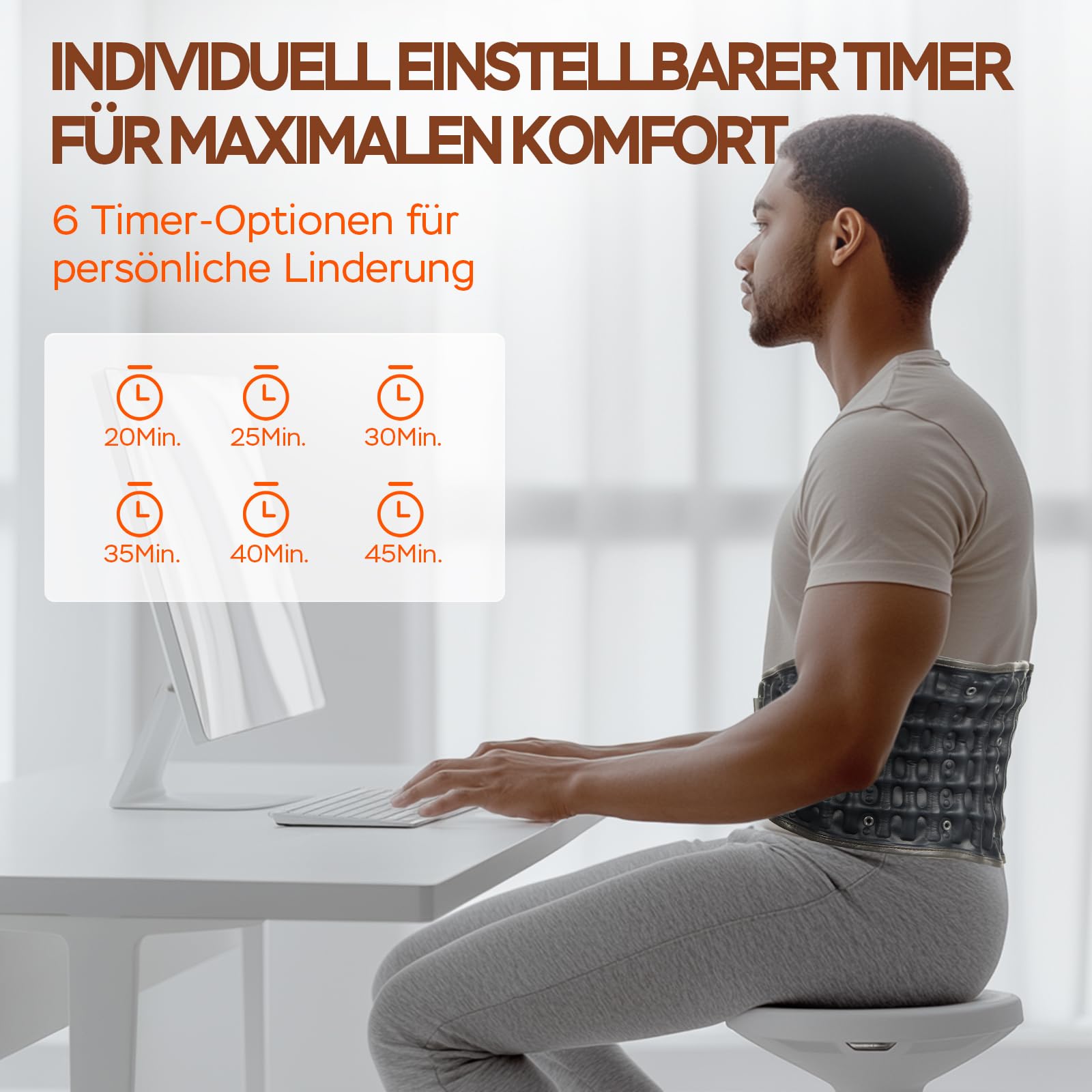 Rückenentlastungsgürtel mit Rotlichtheizung & Massage, Blau | Kabellos, Lendenstützgürtel, Aufblasbare Rückenorthese, Taillenumfang 74–124 cm, Linderung von Rückenschmerzen