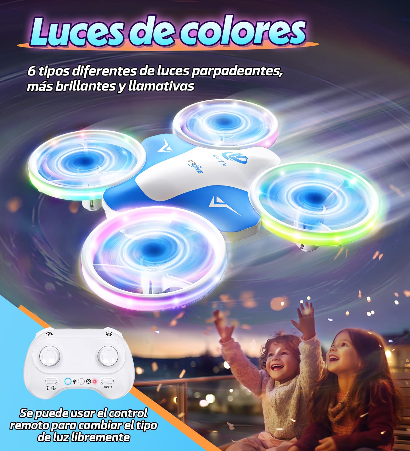 Korffe Mini Dron Para Niños De 6, 7, 8, 9 Y 10 Años, Avión Teledirigido De Juguete Para Niños Y Principiantes Con Luces Led, Ideal Para Interiores Y Exteriores, Ideal Como Regalo Para Y Niñas