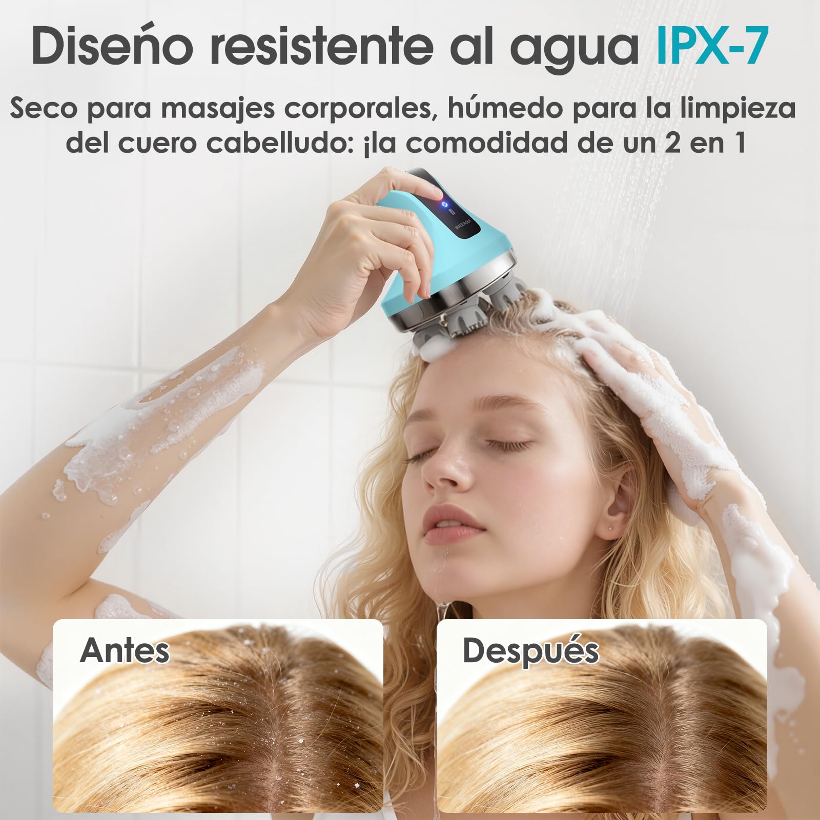 Masajeador de cuero cabelludo eléctrico 4D, masajeador de cuello y hombros con 108 nudos de amasado, masajeador corporal inalámbrico para piernas y espalda, IPX7 resistente al agua, 4 modos