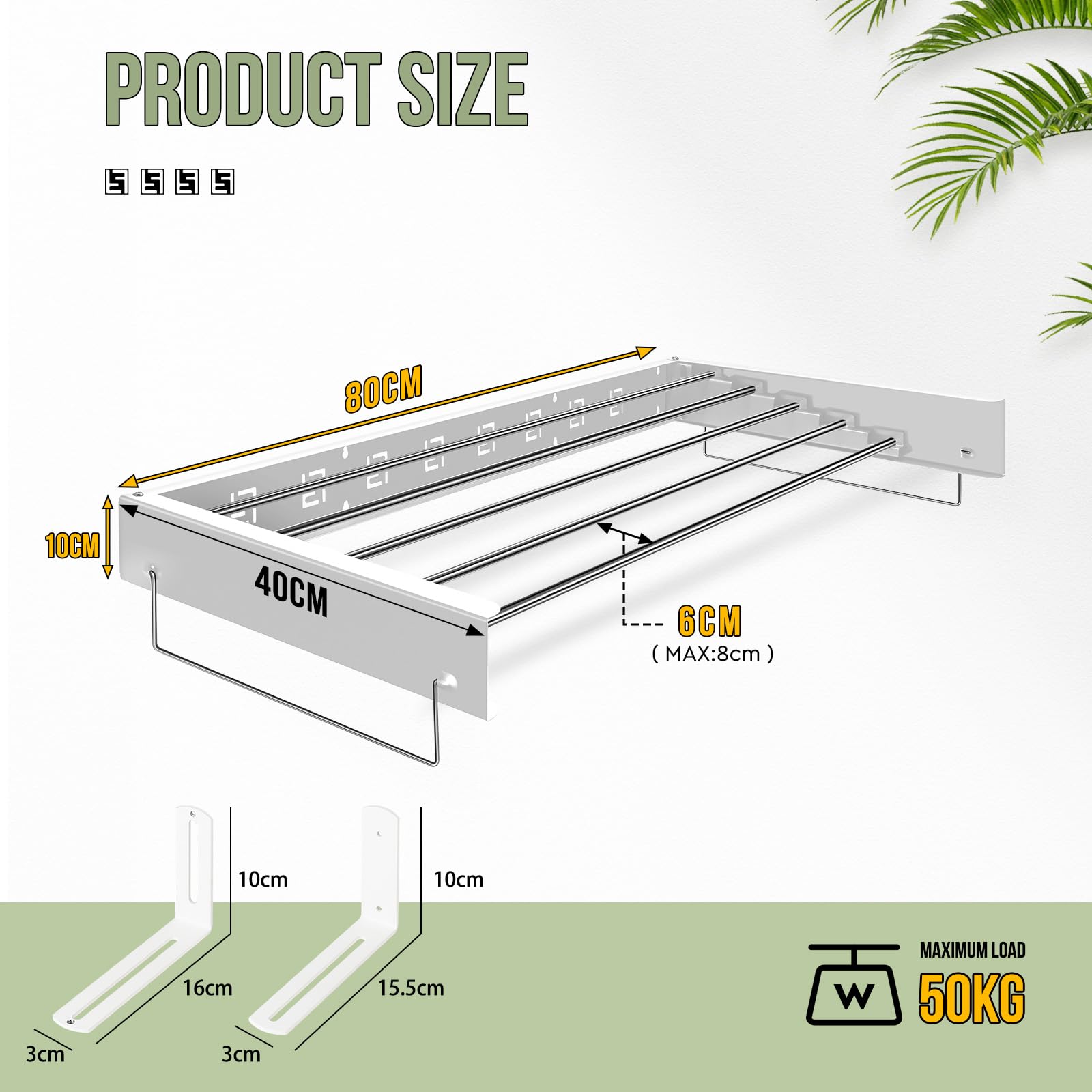 SWAWIS Étendoir Mural Pliable 80x40cm en Acier Inoxydable