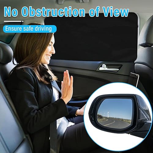 Miniatura 5 de Kewucn Parasol para ventana de automóvil, 2 cortinas para parabrisas delantero y trasero con magnético, protección contra rayos UV y bloqueo de