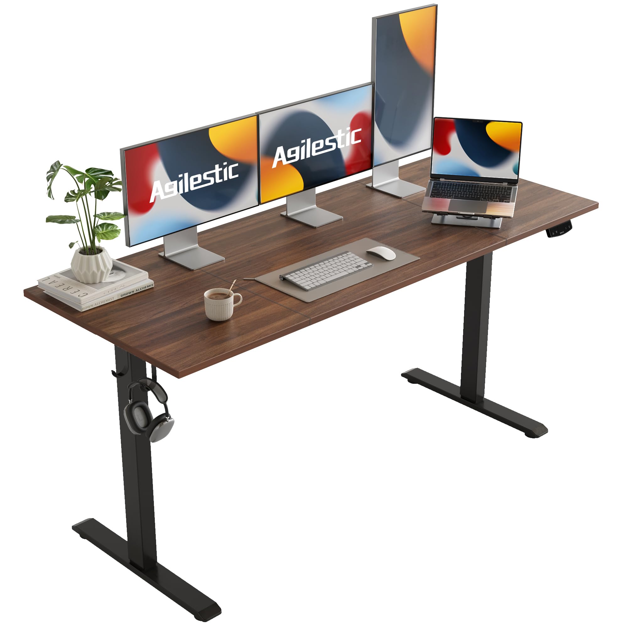 Agilestic Electric Height Adjustable Standing Desk, 63 Inch, Dark Walnut