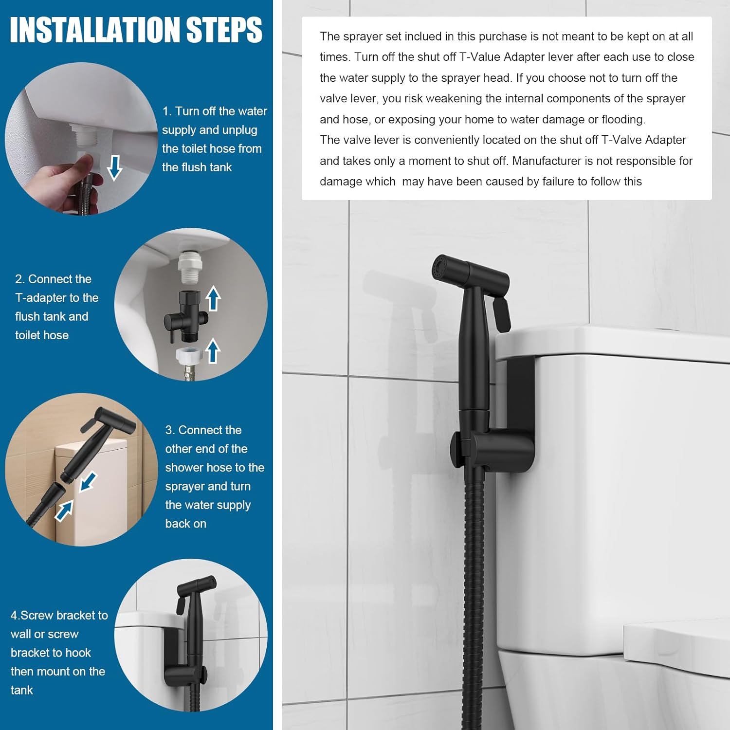 FREDI Bidet Sprayer for Toilet - Handheld Sprayer Kit, Adjustable Pressure, Stainless Steel, Easy to Install (Matte Black)