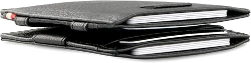 Miniatura 4 de GARZINI Cartera mágica con tirador, cartera minimalista con tarjetero RFID, cartera de cuero para 12 tarjetas, 09 Cuervo Negro, Minimalista