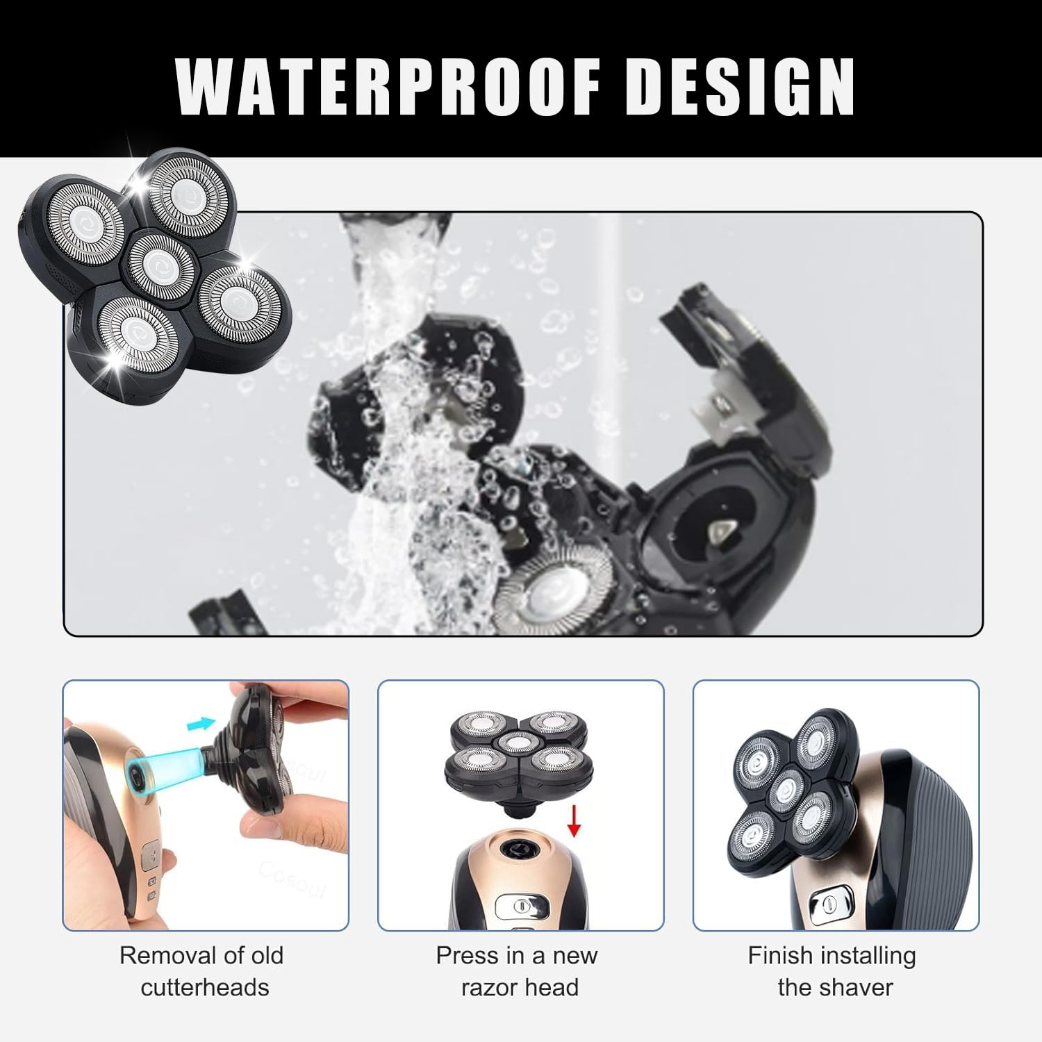 4PCS Shaver Replacement Blades,5 Head Shaver Heads for Bald Men,Head and Face Electric Razor Shaver Head - Image 6