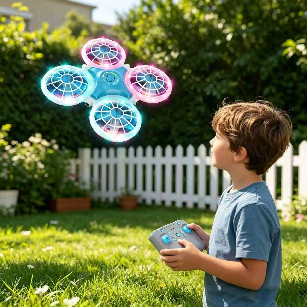 Mini Drone pour Enfants avec Télécommande, Jouet Avion LED 360° Flip, 3 Vitesses, Décollage à Une Touche, Idéal Cadeau Garçon Fille 6-10 Ans (Bleu)