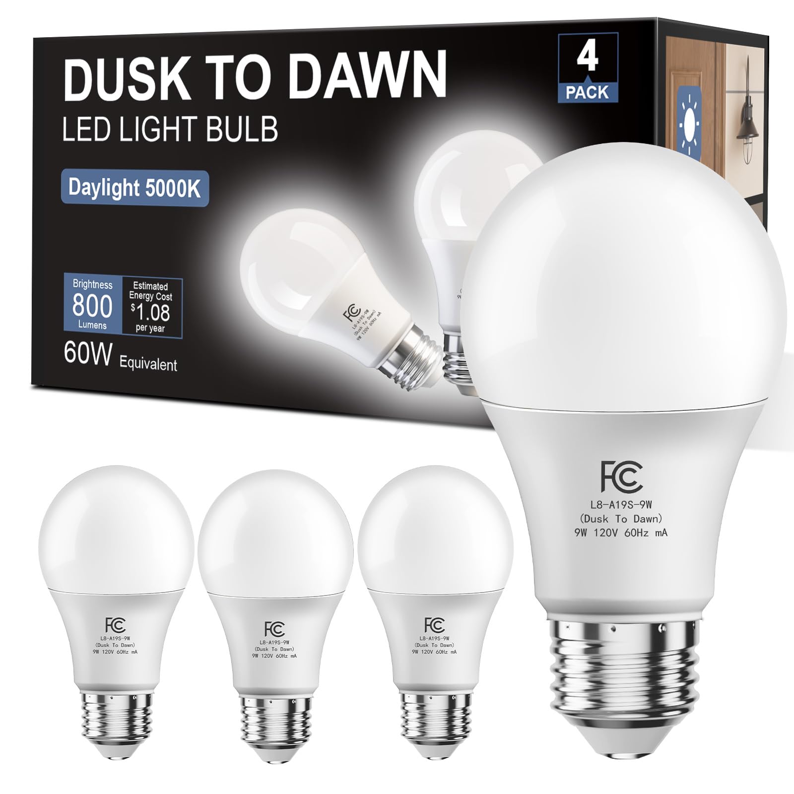 DAYBETTER A19 Dusk to Dawn 4-Pack
