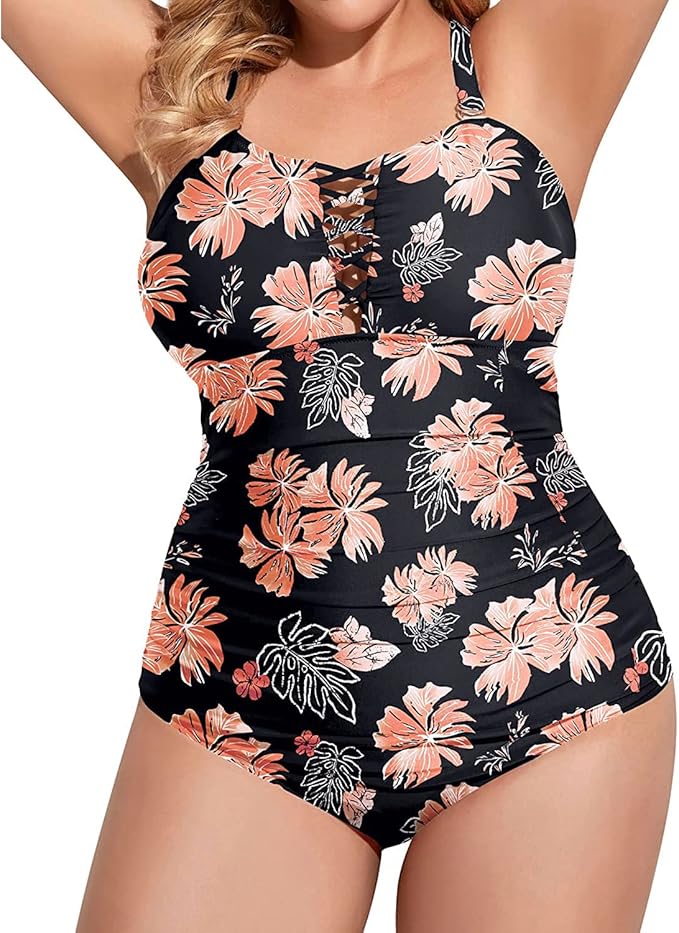 Yonique Women Plus Size One Piece Swimsuits Tummy Control Bathing Suits Vintage Swimwear