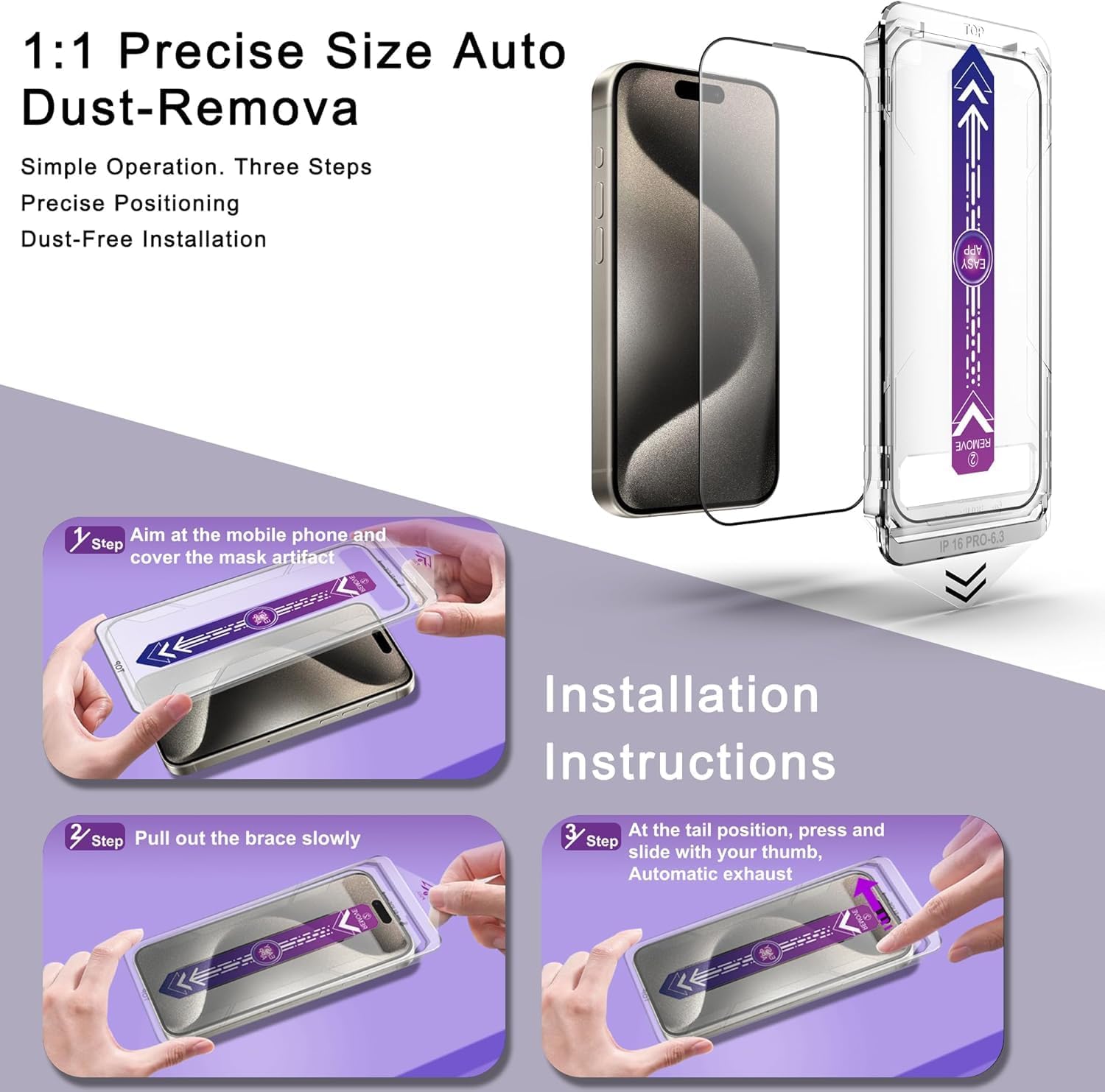 2-Pack Screen Protector Tempered Glass for iPhone 17 and iPhone 16 Pro 6.3-Inch, Auto Dust Removal, No Bubbles, High Definition Clear, Easy Installation