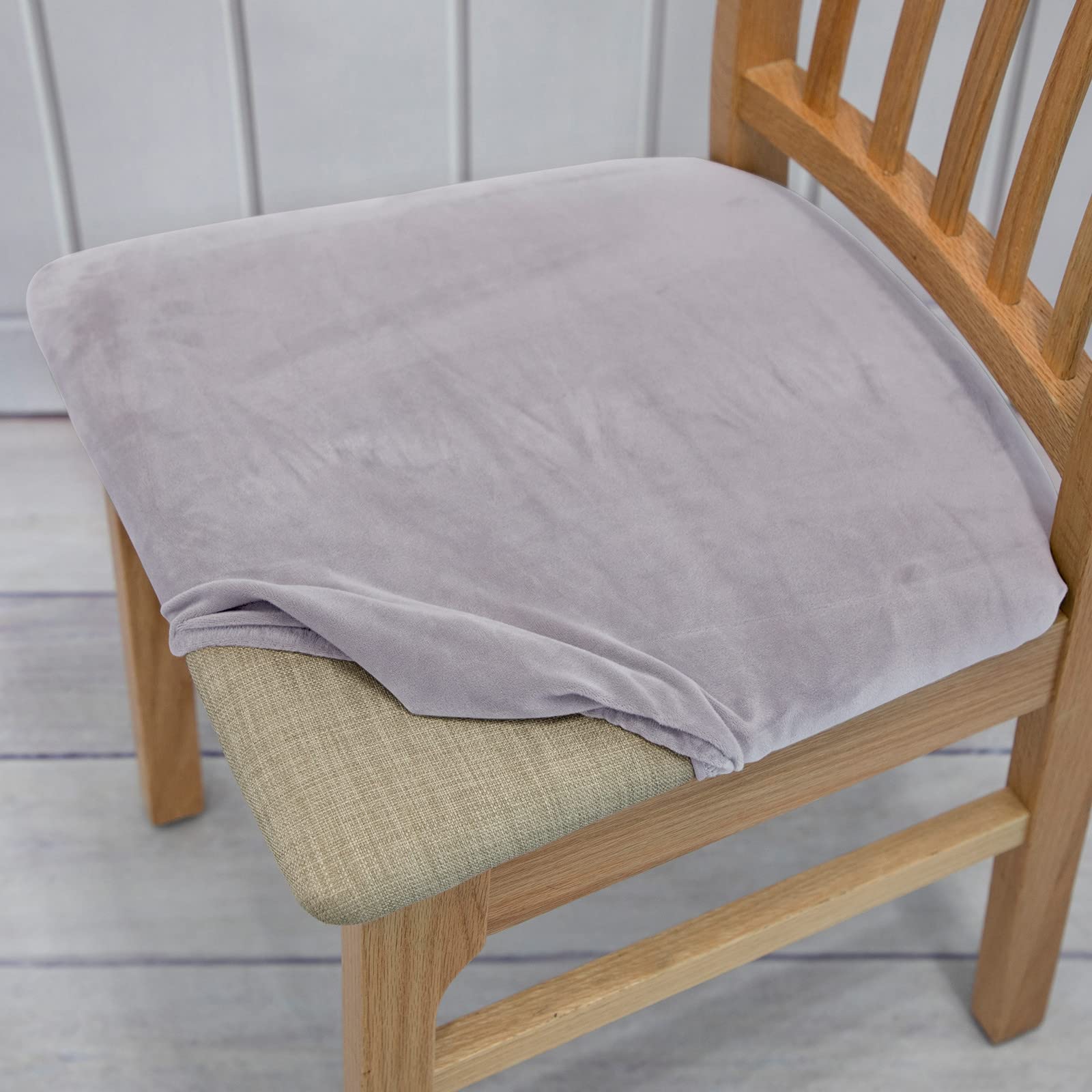 Fansu Funda de Asiento para Sillas Comedor, Fundas para Asiento de Sillas 1 2 4 6 Piezas, Fundas para Sillas Terciopelo Franela Elásticas Funda para Asiento Silla (Gris Claro,1 Piezas)