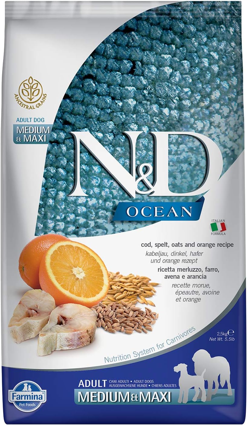 Farmina N&D Ocean Dog Dry Med/Maxi Cod Spelt Oats Orange 5