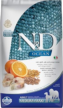 Farmina N&D Ocean Dog Dry Med/Maxi Cod Spelt Oats Orange 5.5 Pounds