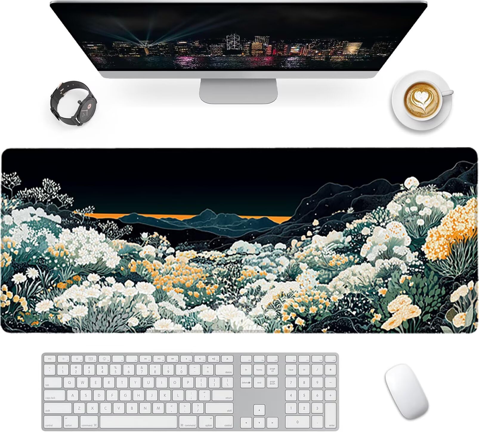 Lpfieonn Blume Großes Schreibtischunterlage, XXL Schreibtischunterlagen, Landschaft XXL Wasserdicht Gaming Mousepad mit Vernähter Rand und Rutschfeste Gummibasis, für Hause/Büro 120x60cm PF-2055