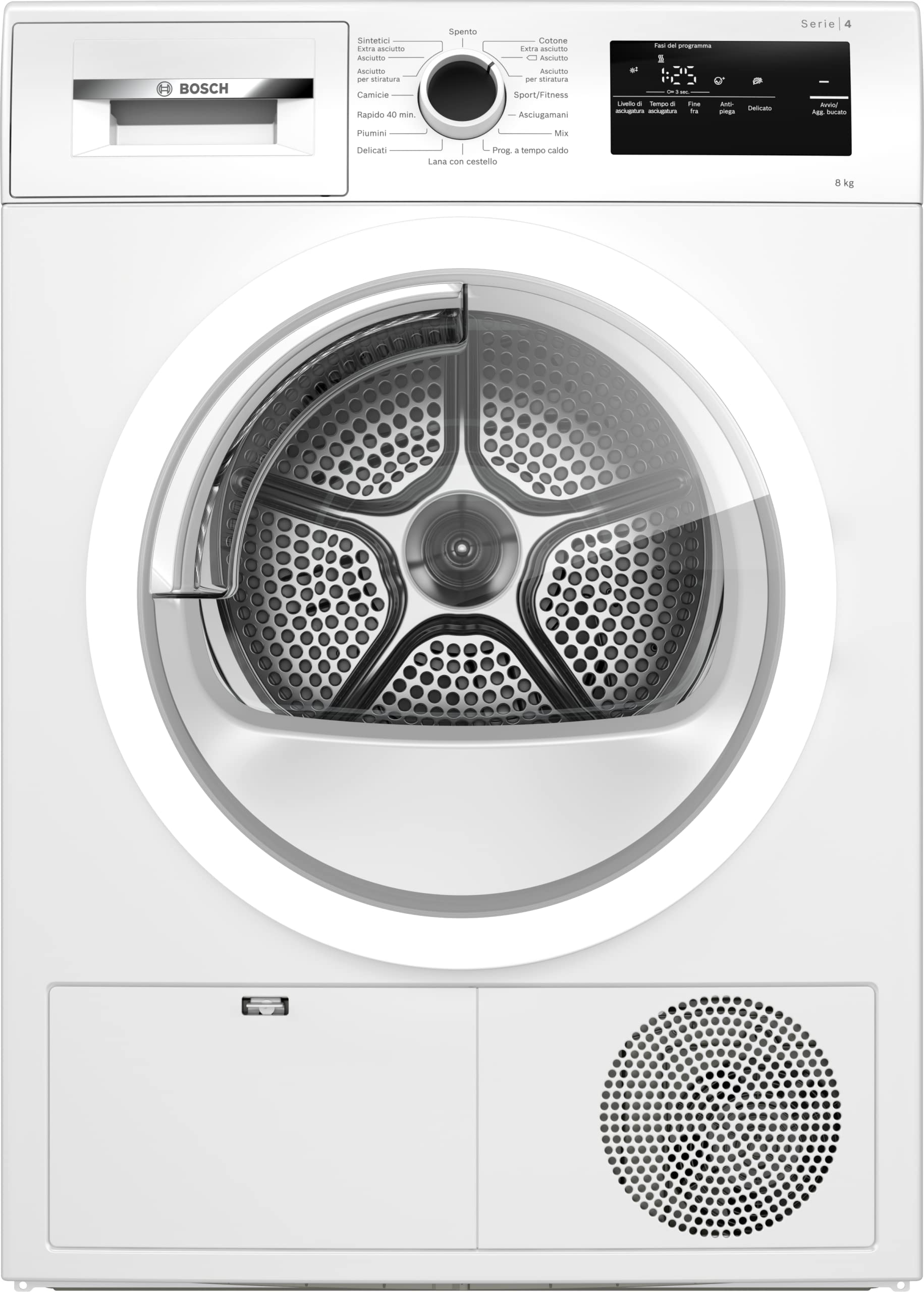 Bosch WTH85V18II Serie 4, Asciugatrice a pompa di calore, capacità 8 kg, EasyClean, Cestello Lana, Auro Dry, Programma Rapido