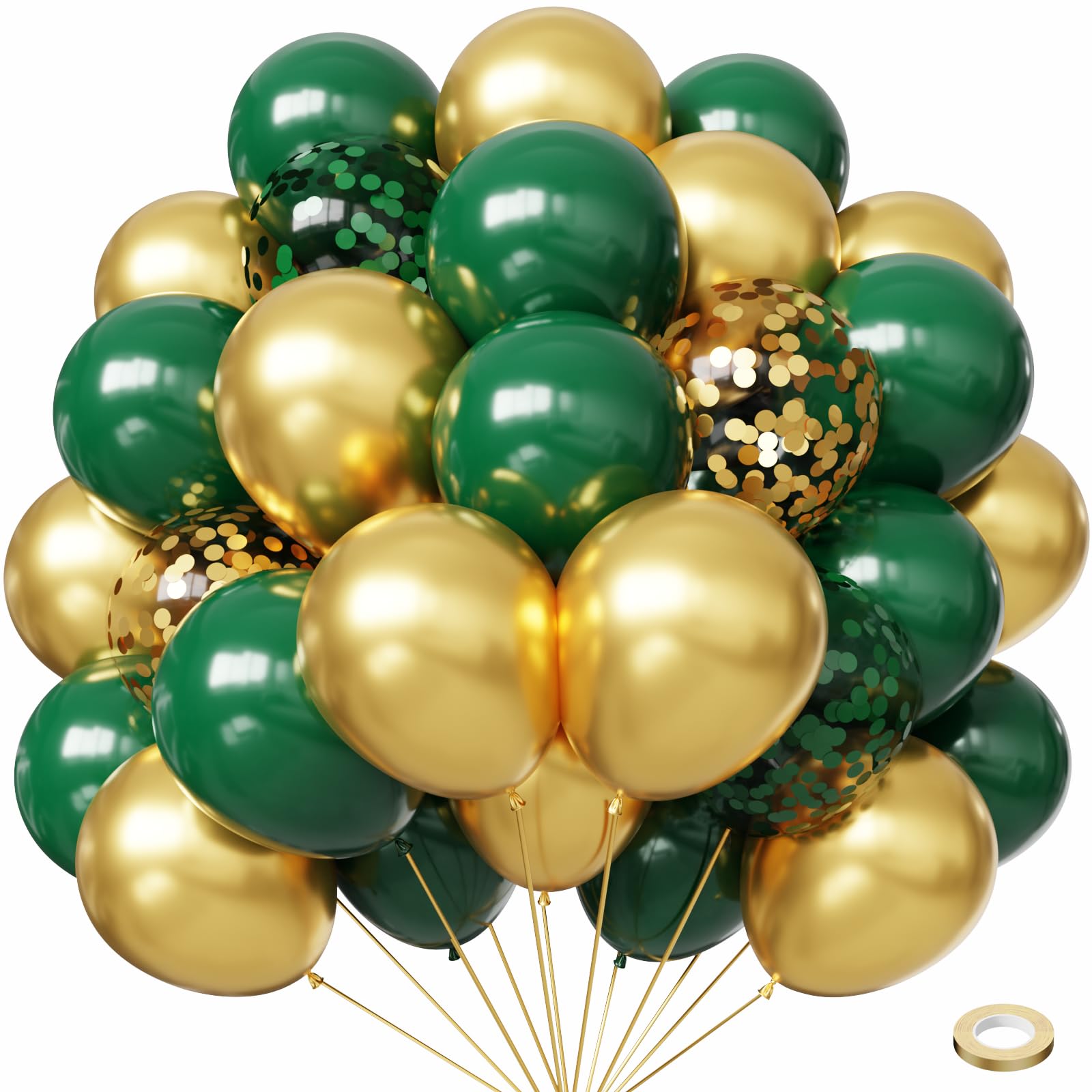 Hiquaty Green and Gold Balloons,50pcs 12 Inch Green Balloons Gold Balloons
