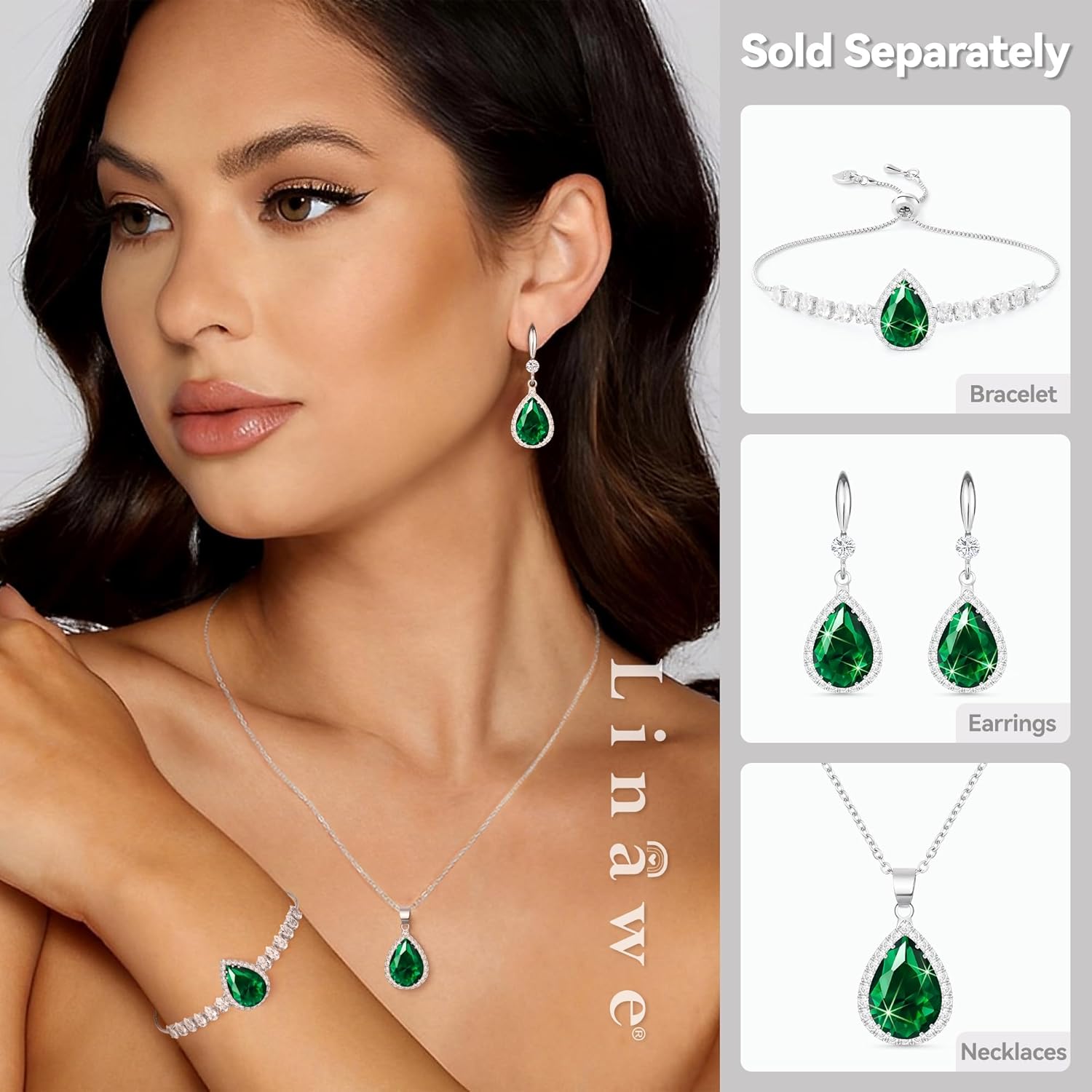 Linawe Imitation Diamond Dangle Earrings for Women Trendy, Rhinestone Drop Chandelier Earrings, Teardrop Crystal Cubic Zirconia Wedding Jewelry Set, 14K Gold/Rose Gold/Silver Tone - Image 3