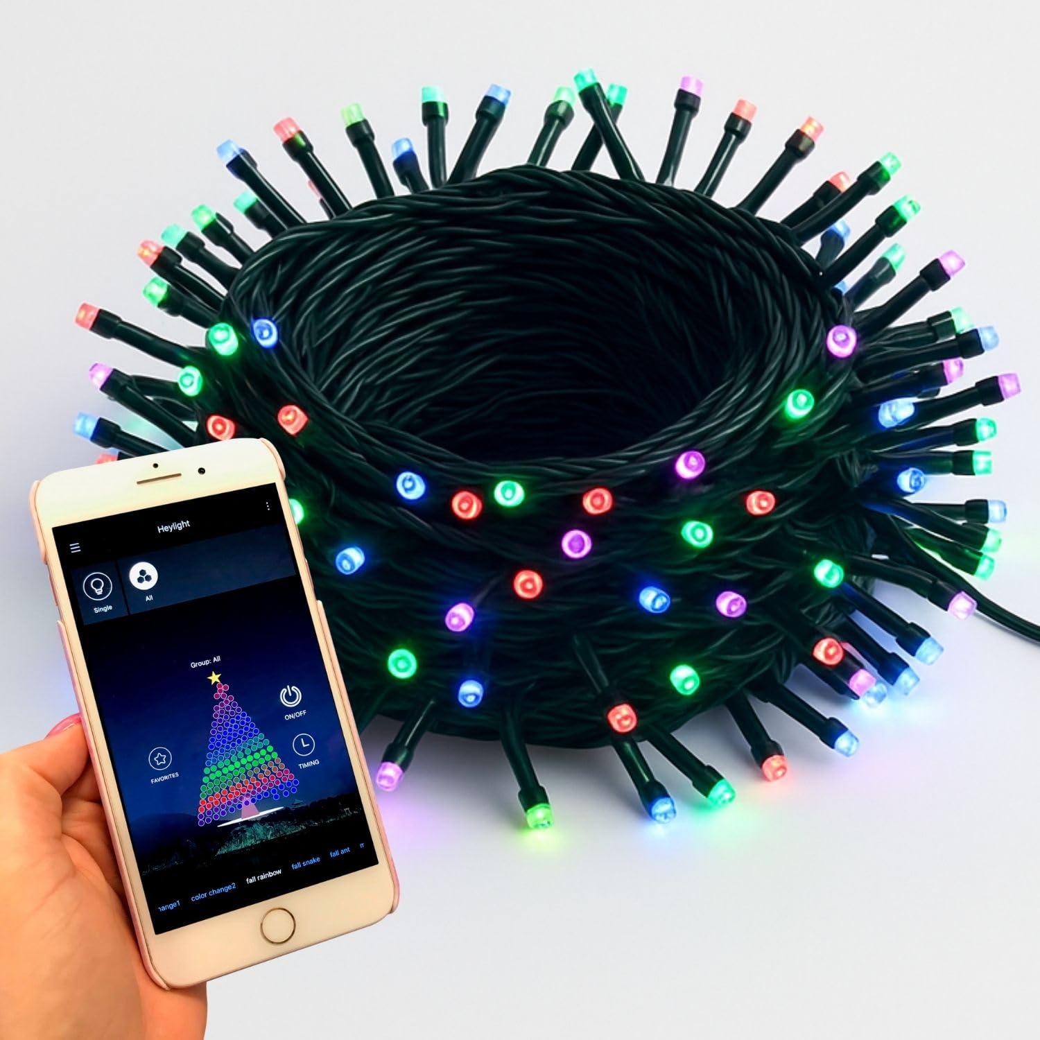 FLINQ Lichterkette Weihnachtsbaum 19m - Mit App steuerbar | Weihnachtsbeleuchtung Außen und Innen - Lichterkette Outdoor Strom 160 LEDs - RGB mehrfarbig