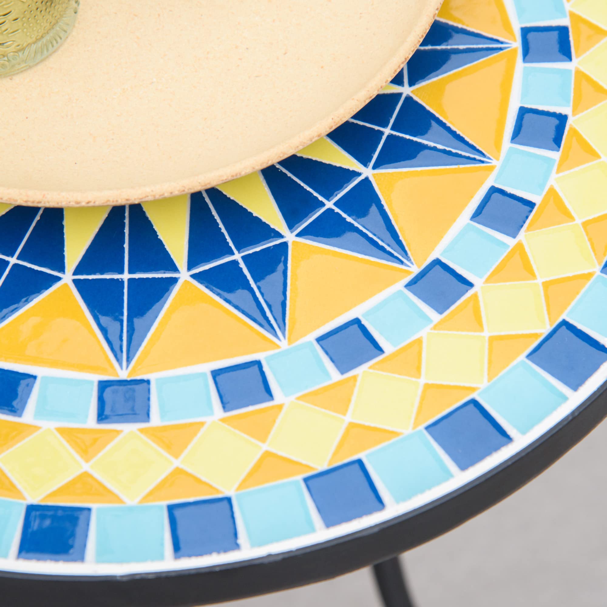 Outsunny Tavolino da Giardino in Metallo con Piano d'Appoggio a Mosaico in Ceramica, Ф35.5x53.5cm, Multicolore