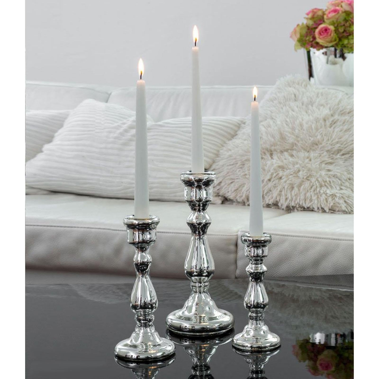 Kerzenhalter Bauernsilber 27 cm - eleganter Deko Stabkerzenhalter mit rundem Standfuß - stilvolle Tischdeko & Wohnaccessoire für Esstisch, Sideboard, Wohnzimmer & Festliche Anlässe