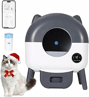 Automatische selbstreinigende Katzentoilette mit 76 L Trommel, 13 L Abfallbehälter, App-Steuerung per 2,4-GHz-WLAN, 3-Fach-Sicherheitssystem, für mehrere Katzen