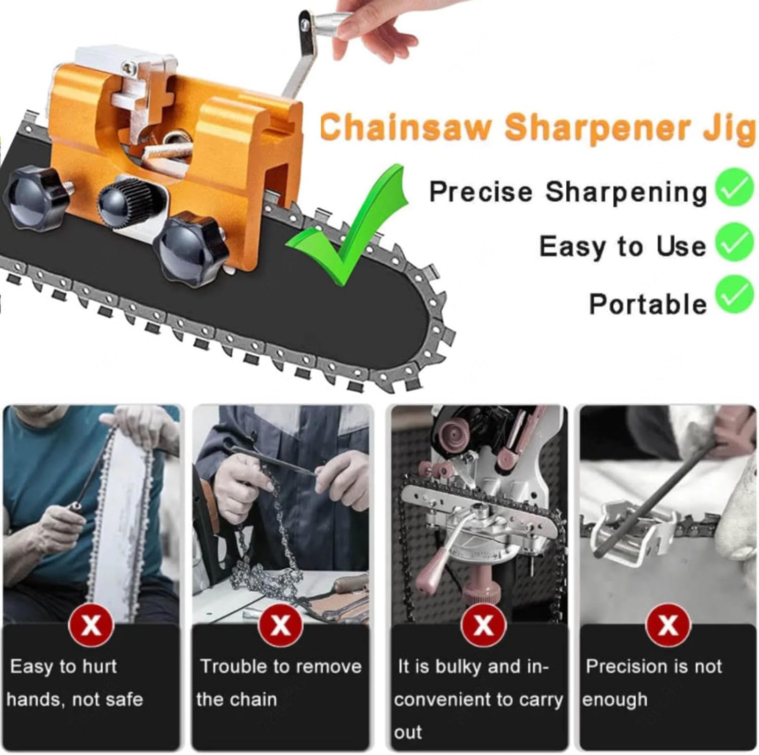 Chainsaw Sharpening Tool Clamp on Chainsaw Sharpener Chain Saw Sharpener Jig Kit Hand Crank Chainsaw Chain Sharpener Designed to Sharpen Your Chainsaw