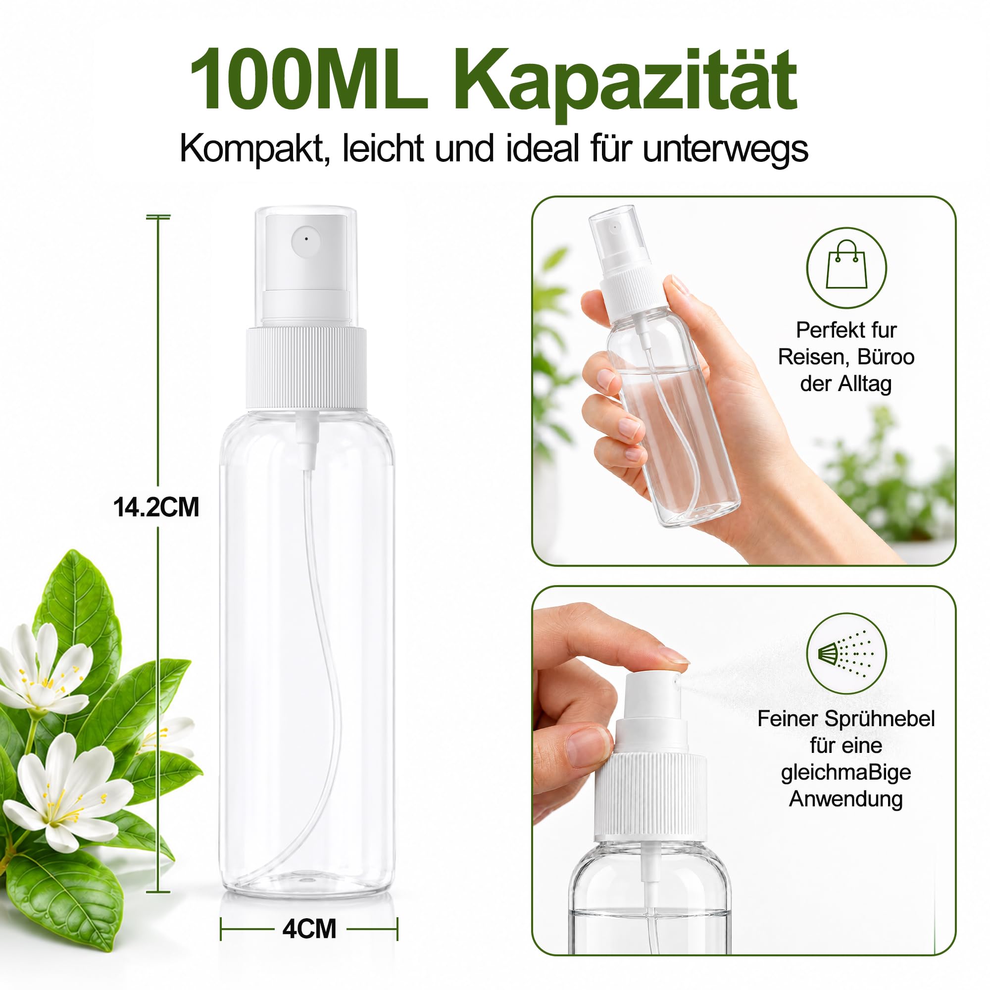 5x 100ml Zerstäuber Sprühflaschen leer, Sprayflasche für Parfüms, Öle und Festiger